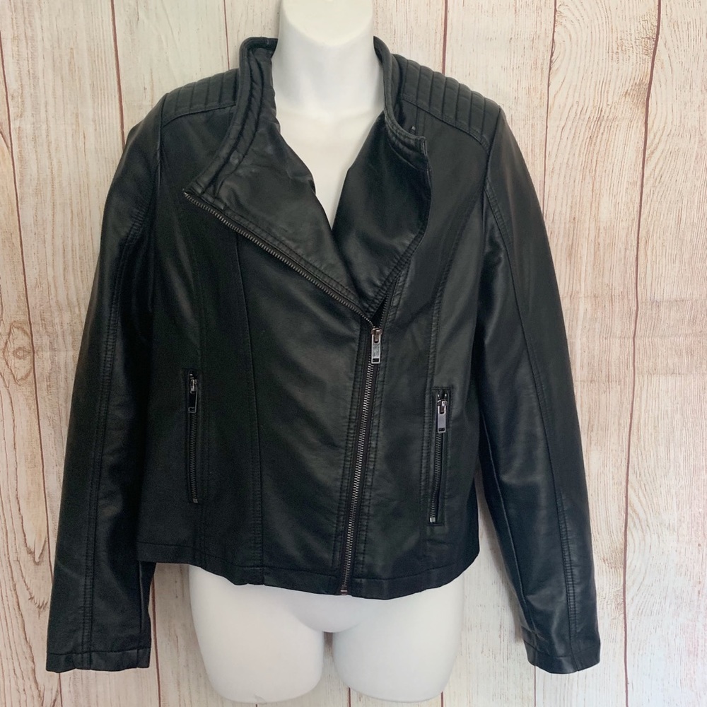 Black Fake Leather Biker jacket